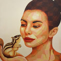 Figurative acrylic painting titled 'Lady And Squirrel', 20x18 inches, by artist Sonaly Gandhi on Canvas