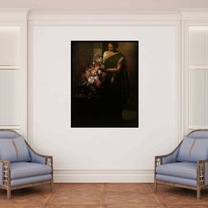 In-situ view of Ramesh Nanware's 'Lady With Flower (Jungle Enchantment)' painting in a room