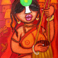 'Lady Folk Street Singer' figurative acrylic painting by artist Tuhin Rakshit, 22x15 inch, on acid free paper