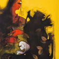 Figurative acrylic painting titled 'Lady With goat', 60x24 inch, by artist Amol Pawar on Canvas
