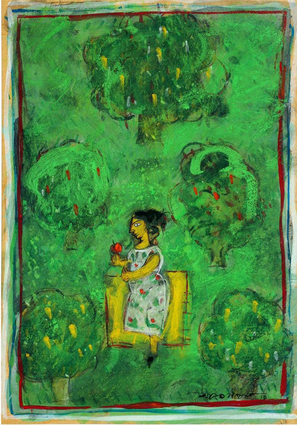 Lady In Green Painting by Subroto Mondal | ArtZolo.com