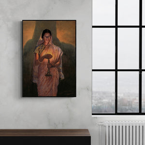 In-situ view of Sawlaram Haldankar's 'Lady With Lamp (Glow Of Hope)' painting in a room