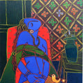 Figurative acrylic painting titled 'Lady On A Red Chair', 46x34 inches, by artist Santanu Nandan Dinda on Canvas