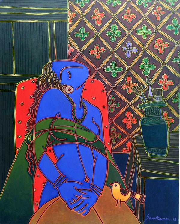 Lady On A Red Chair by Santanu Nandan Dinda | ArtZolo.com