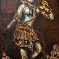 A Lady With Parrot' religious acrylic-charcoal painting by artist Gangu Naidu Pv, 36x24 inch, on canvas