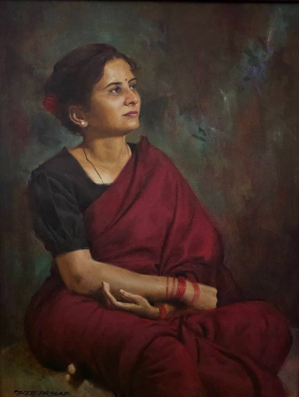Lady In Saree 1' figurative oil painting by artist Prasad Thite, 24x18 inch, on canvas