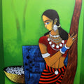 Figurative acrylic painting titled 'Lady With Flower', 36x36 inches, by artist GAJRAJ  CHAVAN on Canvas