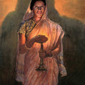 Figurative oil painting titled 'Lady With Lamp (Glow Of Hope)', 24x17 inches, by artist Sawlaram Haldankar on Canvas