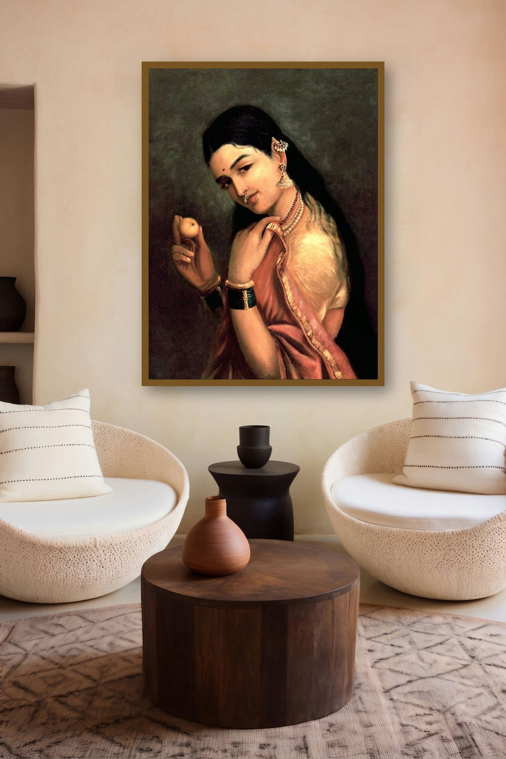 Lady With Lemon (A Moment of Refreshment) by artist Raja Ravi Varma displayed in a Designer gallery