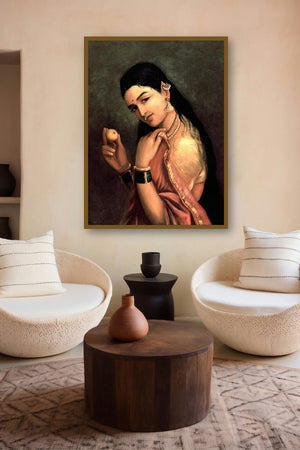 Lady With Lemon (A Moment of Refreshment) by artist Raja Ravi Varma displayed in a Designer gallery