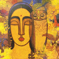 Figurative acrylic painting titled 'Lady With Owl', 38x48 inches, by artist Mamta Mondkar on Canvas