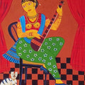 Figurative acrylic painting titled 'Lady With Sitar', 20x16 inches, by artist Bhaskar Lahiri on Canvas
