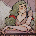 Figurative acrylic painting titled 'Lady With Umbrella', 24x24 inches, by artist Sibsaday Chaudhuri on Canvas