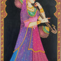 Figurative miniature traditional art titled 'Lady With Veena', 15x9 inches, by artist Miniature on Cloth