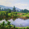Realistic oil painting titled 'Lake In Miraroad 2', 16x24 inches, by artist Sanjay Sarfare on Canvas