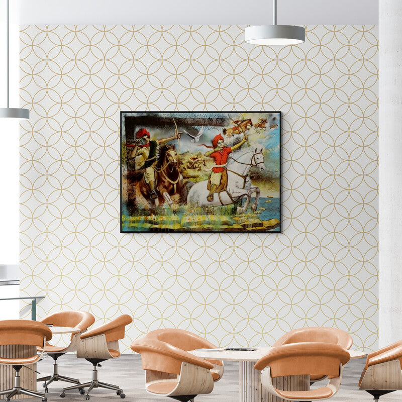 Preview of 'Laksha Series 2' Painting by Vijay Gille shown on a wall in a furnished room.