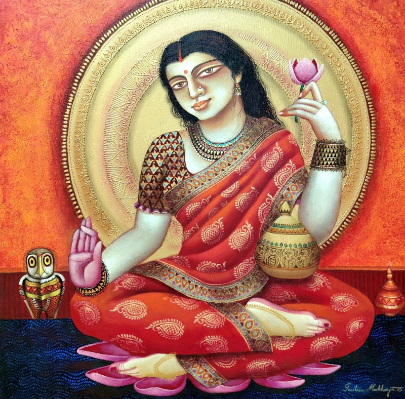 Lakshmi 1' religious acrylic painting by artist Gautam Mukherjee, 24x24 inch, on canvas