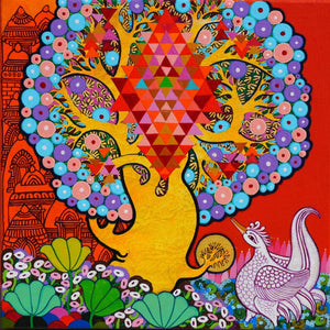 Lakshmi 2 by Chandra Morkonda, Original Acrylic Religious Painting on Canvas, X-Small Square Wall Art