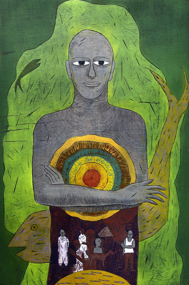 contemporary printmaking titled 'Lakshya 3', 48x36 inches, by artist Ankit Kushwaha on Paper