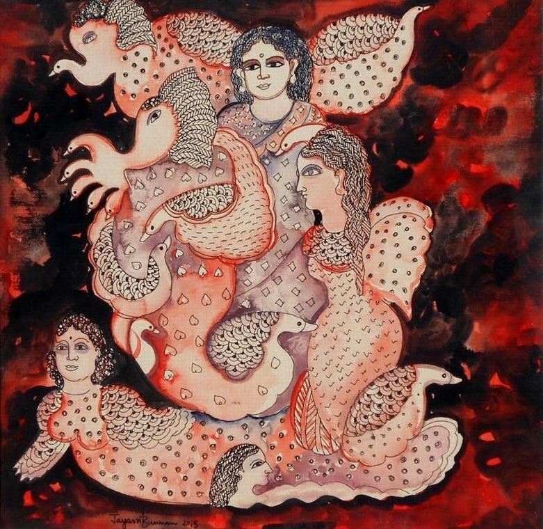 Figurative watercolor painting titled 'Lalima', 12x12 inches, by artist Jayasri Burman on Board