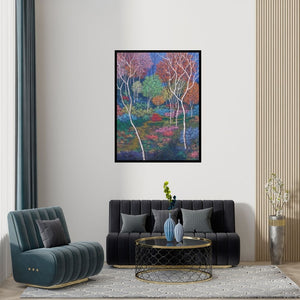 Preview of 'Landscape 2' Painting by Sanjay Devsale shown on a wall in a furnished room.