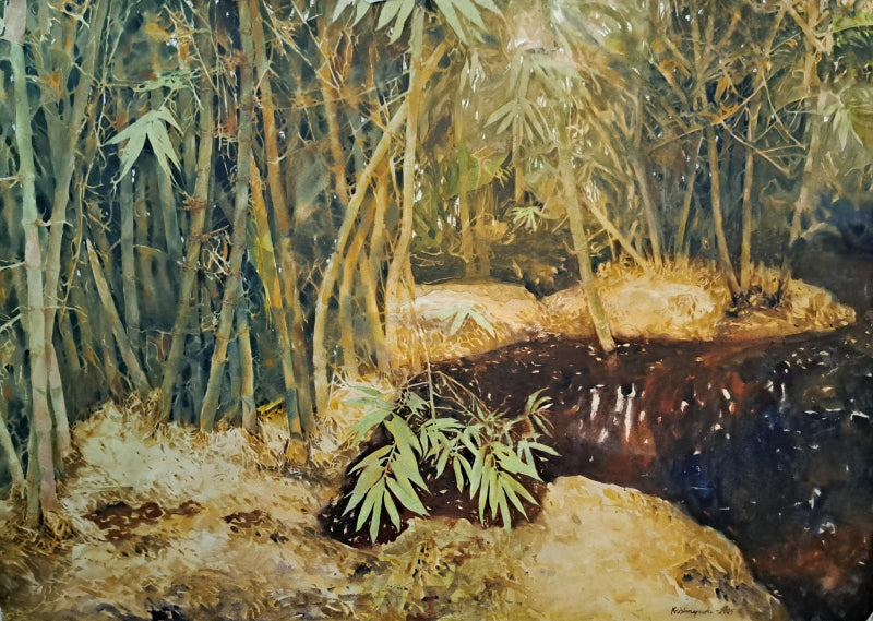 Landscape 3' landscape watercolor painting by artist Krishnapada Maity, 30x44 inch, on paper