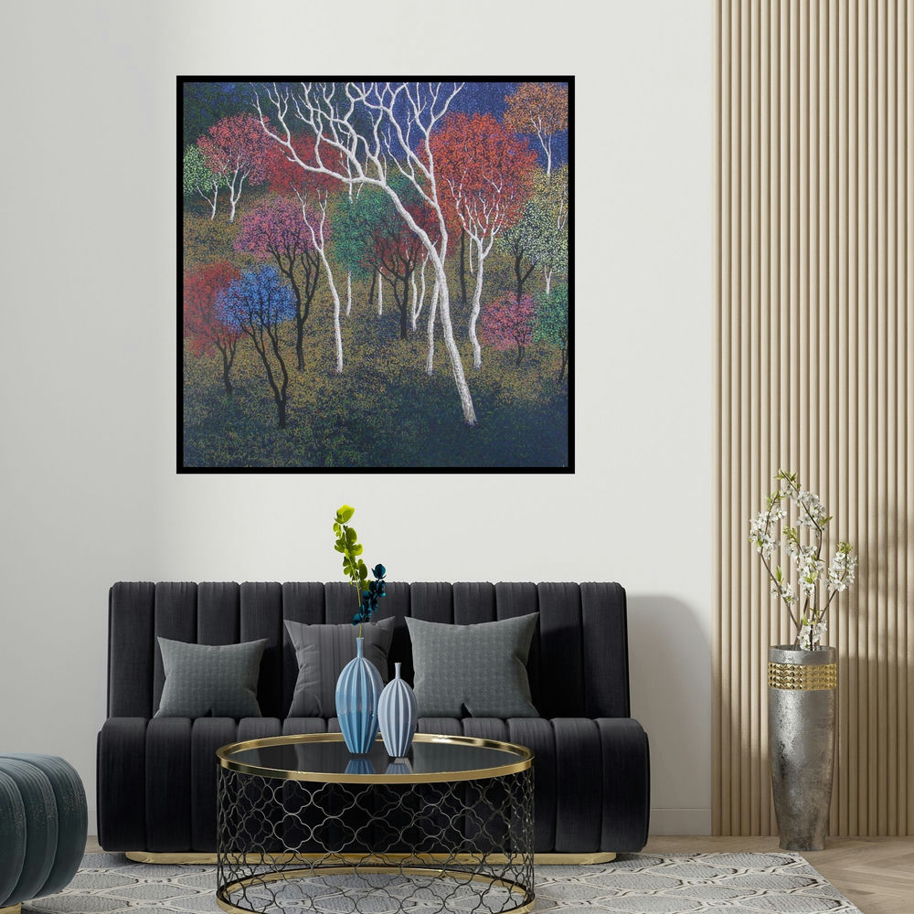 Sanjay Devsale's 'Landscape 6' painting visualized above a sofa in a contemporary room.