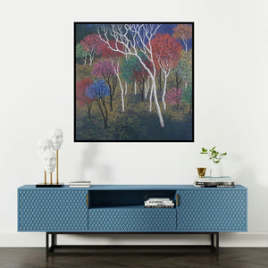 'Landscape 6' painting by Sanjay Devsale shown on a wall in a furnished room.
