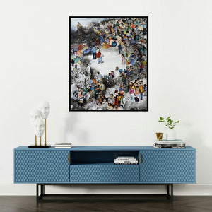 Raka Panda's 'Landscape' painting visualized above a sofa in a contemporary room.