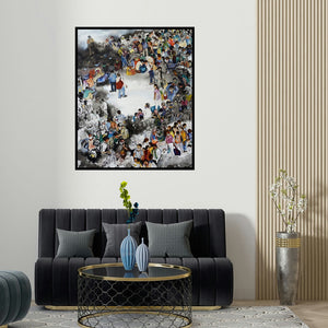 'Landscape' painting by Raka Panda shown on a wall in a furnished room.