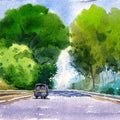 Landscape watercolor painting titled 'Landscape 7', 13x9 inches, by artist Vinayak Potdar on Paper
