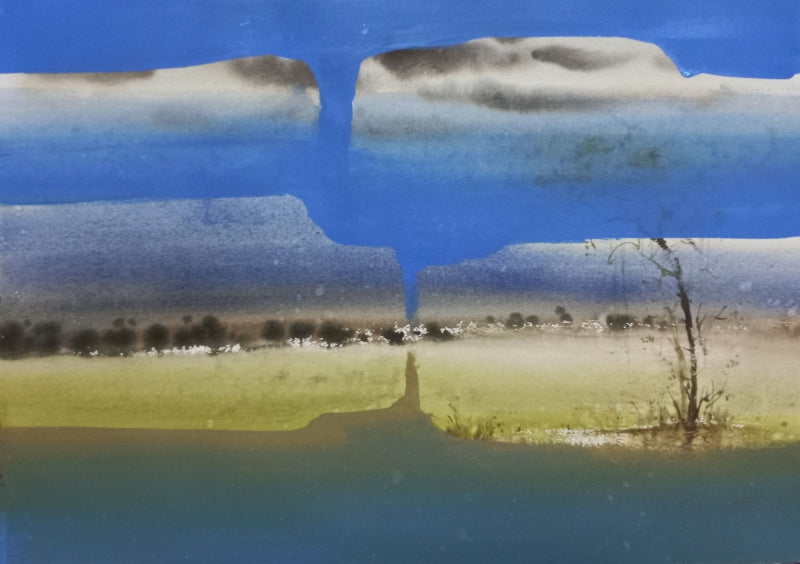 Landscape' landscape mixed-media painting by artist Atul Gendle, 15x22 inch, on paper