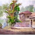Landscape watercolor painting titled 'Landscape 8', 21x17 inches, by artist Vinayak Potdar on Paper