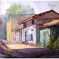 Cityscape watercolor painting titled 'Landscape 9', 21x17 inches, by artist Vinayak Potdar on Paper