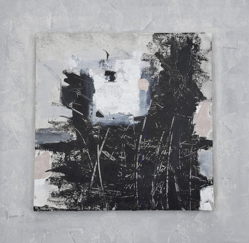 Landscape Black And White 2' abstract acrylic painting by artist Sharad Tarde, 27x27 inch, on mounted canvas