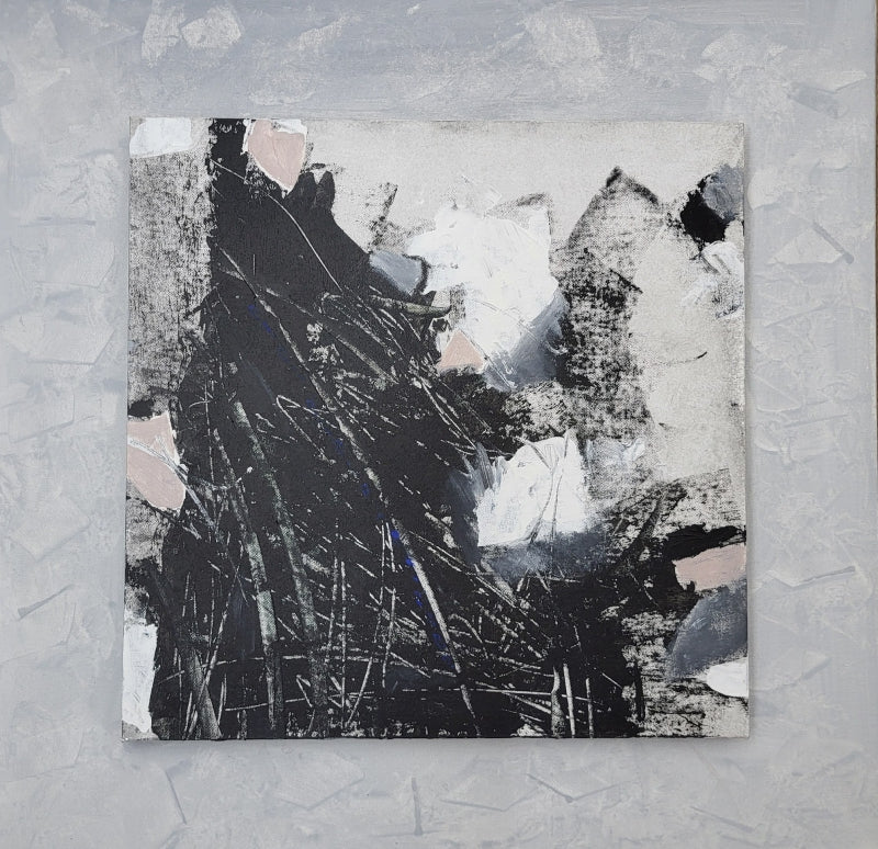 Landscape Black And White' abstract acrylic painting by artist Sharad Tarde, 27x27 inch, on mounted canvas