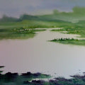 Landscape oil painting titled 'Landscape IX', 36x48 inches, by artist Narayan Shelke on Canvas