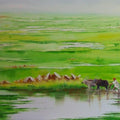 Landscape oil painting titled 'Landscape VIII', 36x60 inches, by artist Narayan Shelke on Canvas