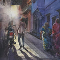Cityscape watercolor painting titled 'Lanes of Jodhpur', 16x12 inches, by artist Mrutyunjaya Dash on paper