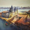 Cityscape watercolor painting titled 'Last Afternoon In Vanice', 15x22 inches, by artist Manoj Pratim Ray on Paper