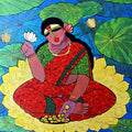 Religious acrylic painting titled 'Laxmi', 24x24 inch, by artist Priyanka Chivte on Canvas