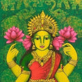 Religious acrylic painting titled 'Laxmi', 47x15 inches, by artist Prakash Deshmukh on Canvas