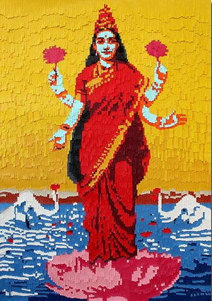Laxmi Ji (The Goddess of Wealth and Prosperity) by Mehul Rathod, Original Canvas Religious Painting on Canvas