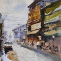 Cityscape watercolor painting titled 'Laxmi Road Pune', 16x12 inches, by artist Anupam Chauhan on Paper
