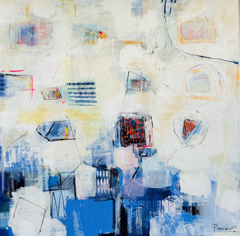 Layers Of Memory 1' abstract acrylic painting by artist Ravi Kumar Yogi, 60x60 inch, on canvas