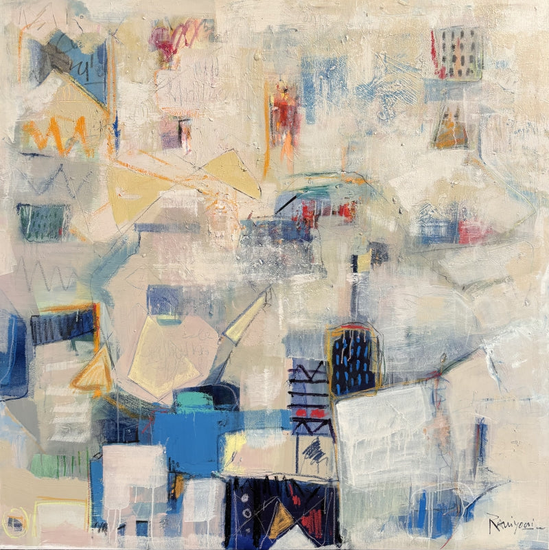 Layers Of Memory 2' abstract acrylic painting by artist Ravi Kumar Yogi, 60x60 inch, on canvas