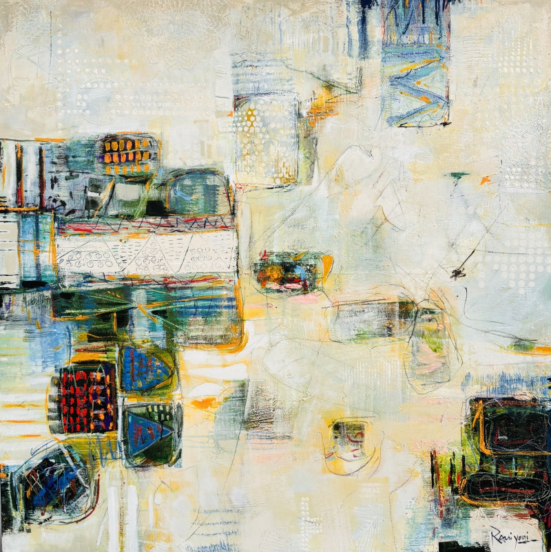 Layers Of Memory 3' abstract acrylic painting by artist Ravi Kumar Yogi, 60x60 inch, on canvas