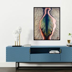'Leaf' painting by Seby Augustine shown on a wall in a furnished room.