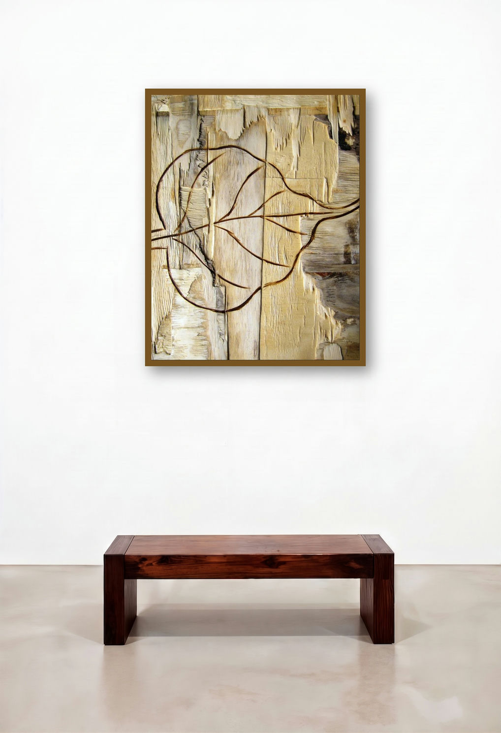 Leafy Wood Ii (Natures Script) by artist Somen Debnath displayed in a Transitional Hallway
