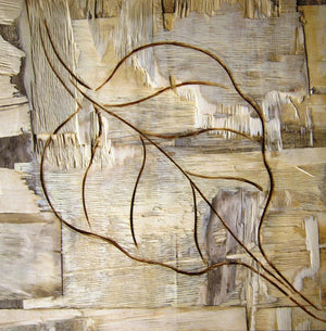 Leafy Wood Iii (Ephemeral Trace) by Somen Debnath, Original Mixed Media Abstract Painting on Wood, X-Small Square Wall Art